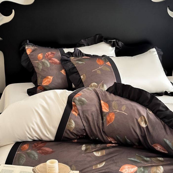 91家纺网 家纺一手货源 找家纺 帝王家纺 2025爆款双面水洗天丝印花冰丝四件套夏季床单被套-香叶 礼盒包装 香叶-棕