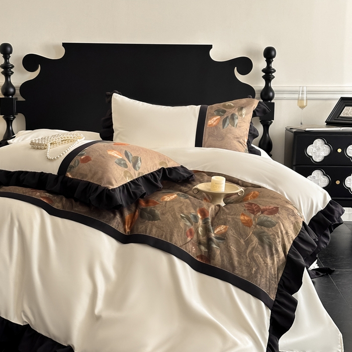 91家纺网 家纺一手货源 找家纺 （总）帝王家纺 2025爆款双面水洗天丝印花冰丝四件套夏季床单被套-香叶 礼盒包装