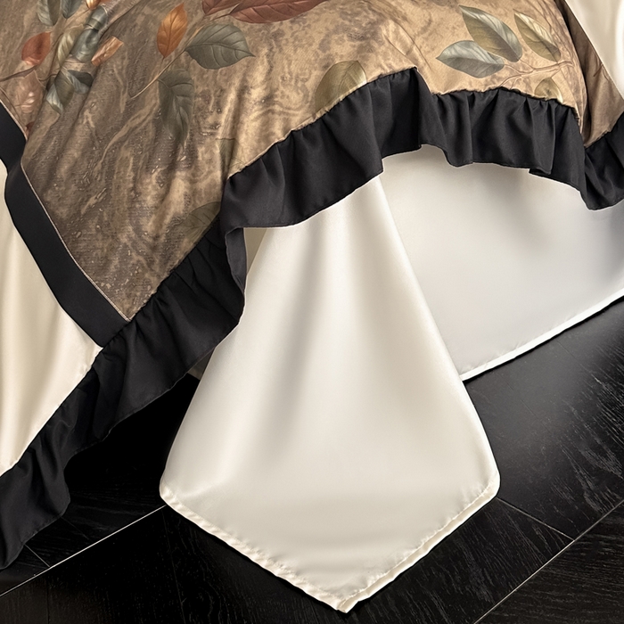 91家纺网 家纺一手货源 找家纺 帝王家纺 2025爆款双面水洗天丝印花冰丝四件套夏季床单被套-香叶 礼盒包装 香叶-咖