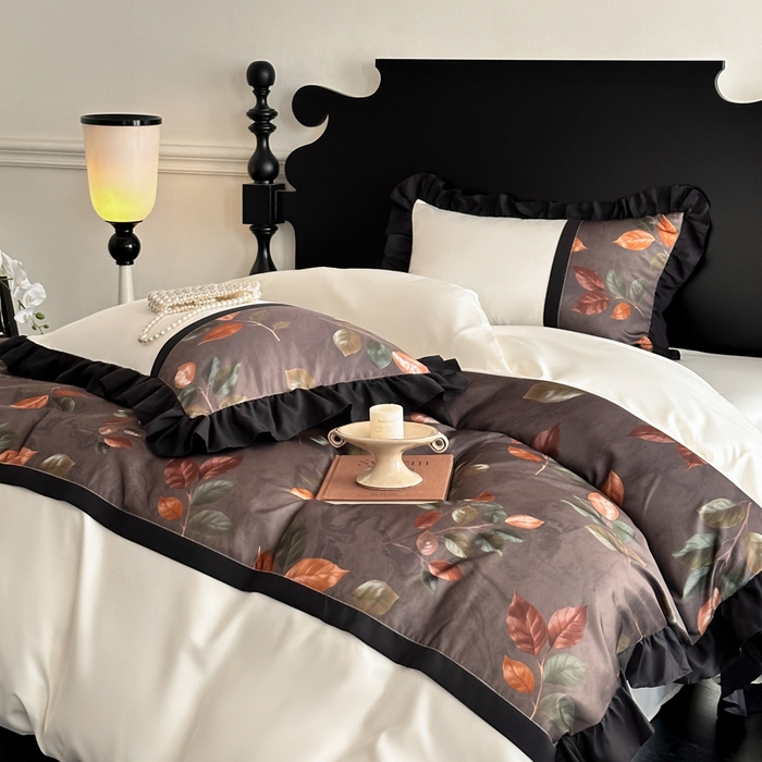 91家纺网 家纺一手货源 找家纺 帝王家纺 2025爆款双面水洗天丝印花冰丝四件套夏季床单被套-香叶 礼盒包装 香叶-棕