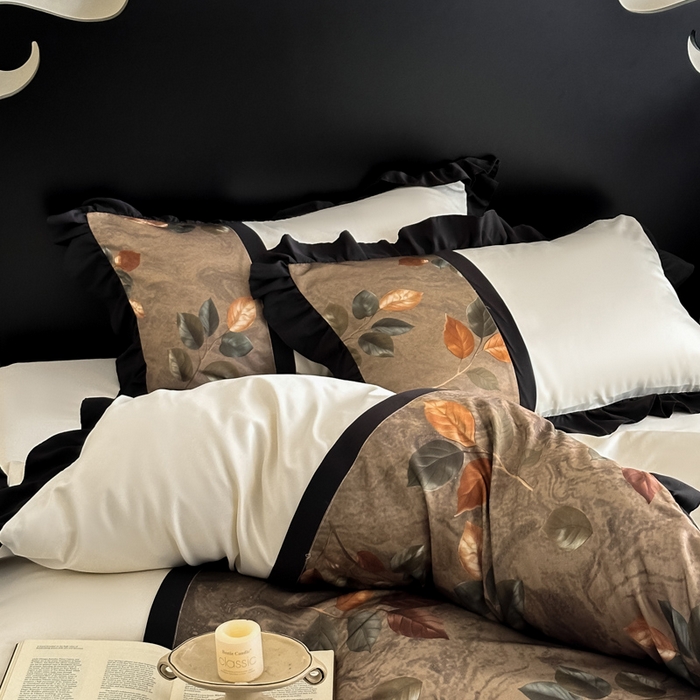 91家纺网 家纺一手货源 找家纺 帝王家纺 2025爆款双面水洗天丝印花冰丝四件套夏季床单被套-香叶 礼盒包装 香叶-咖