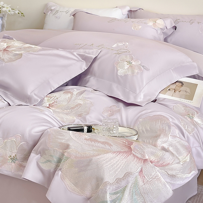 91家纺网 家纺一手货源 找家纺 （总）2025新款轻奢A类长绒棉四件套全棉纯棉全工艺刺绣纯色床单床笠直播爆款床上用品