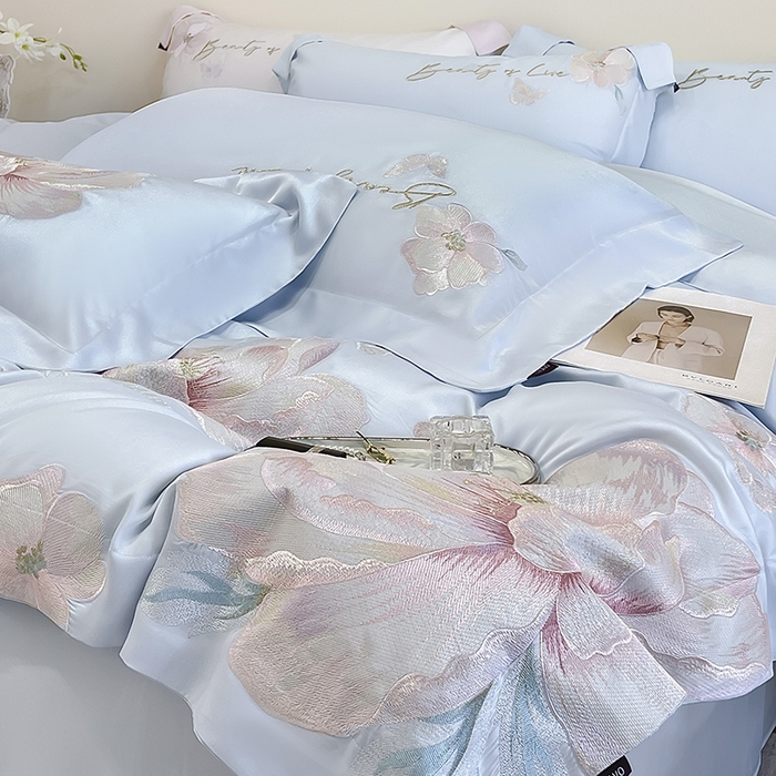 91家纺网 家纺一手货源 找家纺 （总）2025新款轻奢A类长绒棉四件套全棉纯棉全工艺刺绣纯色床单床笠直播爆款床上用品