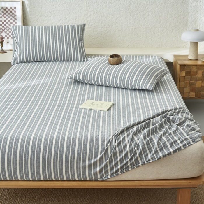 91家纺网 家纺一手货源 找家纺 早晨家纺 2025新款色织纯棉水洗棉床笠 雅诗-灰