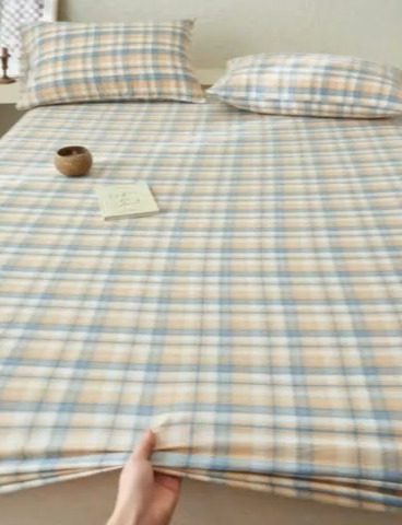 91家纺网 家纺一手货源 找家纺 早晨家纺 2025新款色织纯棉水洗棉床笠 云舒-咖