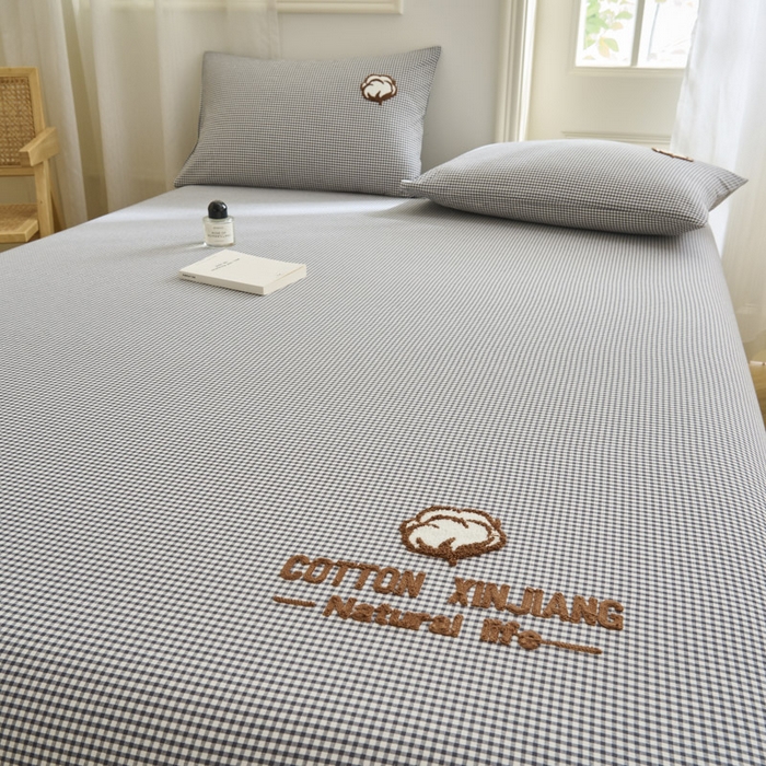 91家纺网 家纺一手货源 找家纺 早晨家纺 2025新款色织纯棉水洗棉毛巾绣床笠 星曜床笠-深灰