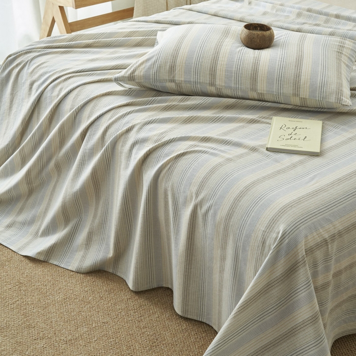 91家纺网 家纺一手货源 找家纺 早晨家纺 2025新款色织纯棉水洗棉床单 凯西亚-蓝