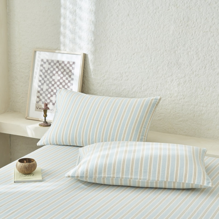 91家纺网 家纺一手货源 找家纺 早晨家纺 2025新款色织纯棉水洗棉床单 科瑞-蓝