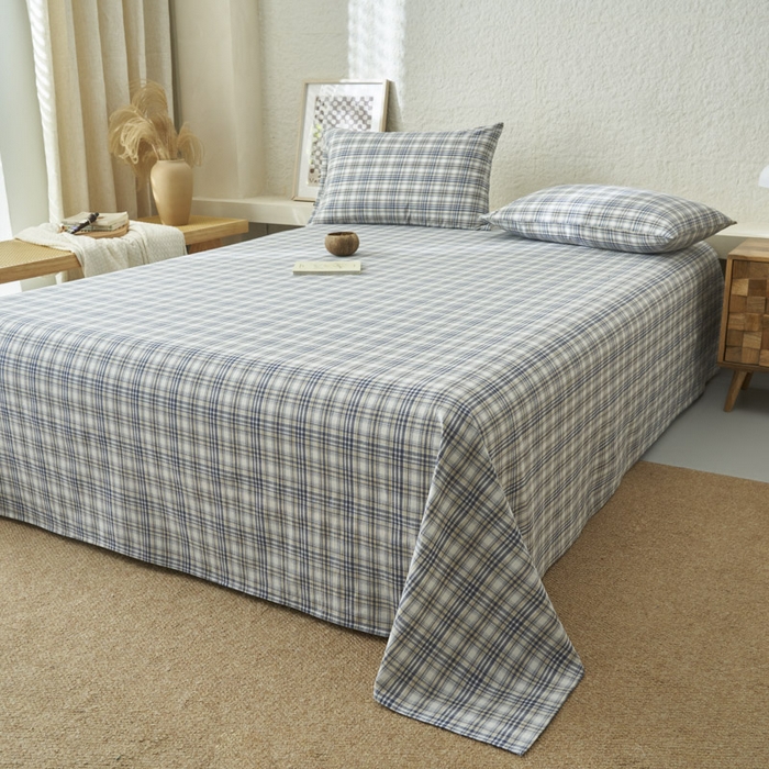 91家纺网 家纺一手货源 找家纺 早晨家纺 2025新款色织纯棉水洗棉床单 温尼-烟兰