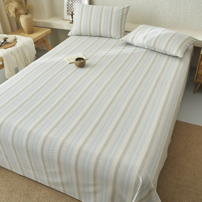 91家纺网 家纺一手货源 找家纺 早晨家纺 2025新款色织纯棉水洗棉床单 凯西亚-蓝