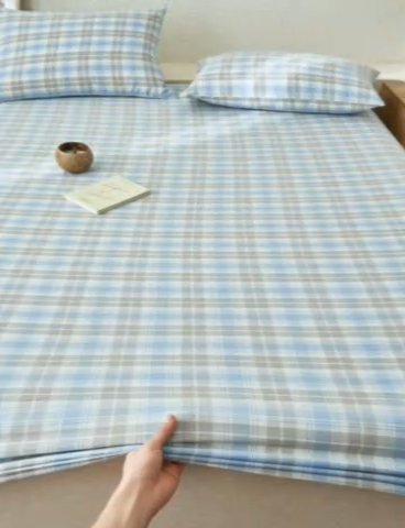 91家纺网 家纺一手货源 找家纺 早晨家纺 2025新款色织纯棉水洗棉床笠 森迪-蓝