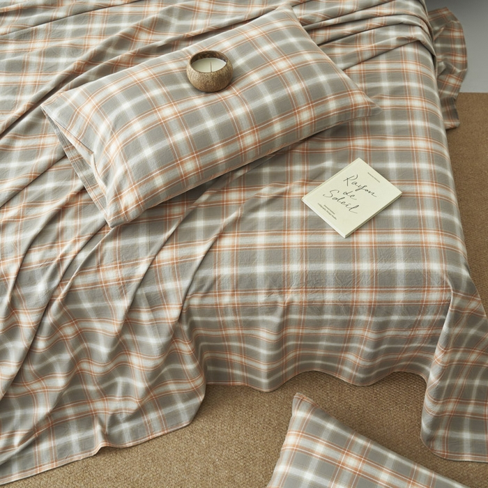 91家纺网 家纺一手货源 找家纺 早晨家纺 2025新款色织纯棉水洗棉床单 洛卡-灰