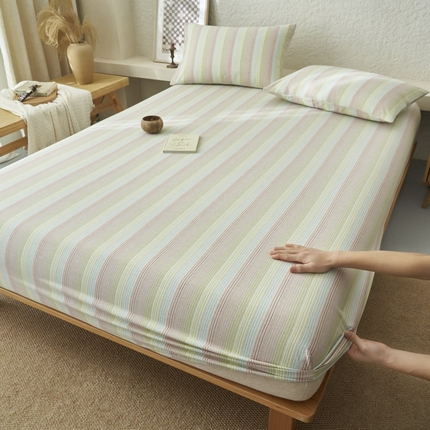 91家纺网 家纺一手货源 找家纺 （总）早晨家纺 2025新款色织纯棉水洗棉床笠