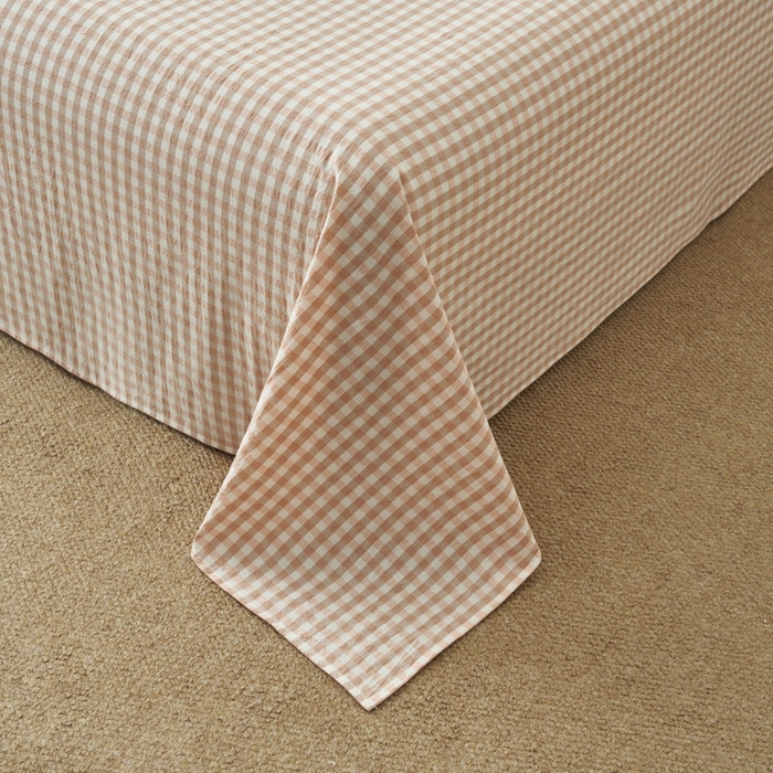 91家纺网 家纺一手货源 找家纺 早晨家纺 2025新款色织纯棉水洗棉床单 粉小格