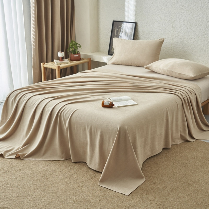 91家纺网 家纺一手货源 找家纺 早晨家纺 2025新款肌理纹纯棉提花床单 肌理纹床单-浅驼