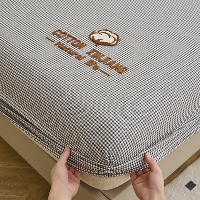 91家纺网 家纺一手货源 找家纺 早晨家纺 2025新款色织纯棉水洗棉毛巾绣床笠 星曜床笠-深灰