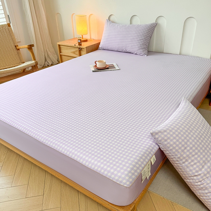 91家纺网 家纺一手货源 找家纺 笠裙家纺 2025新款进口凉感莱赛尔天丝床笠套三件套 美格紫