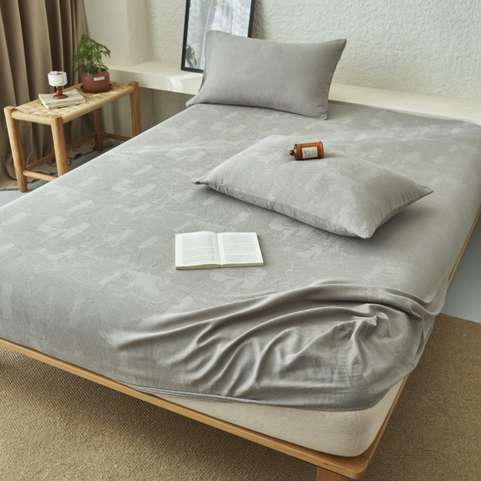 91家纺网 家纺一手货源 找家纺 早晨家纺 2025新款肌理纹纯棉提花床笠 肌理纹床笠-浅灰