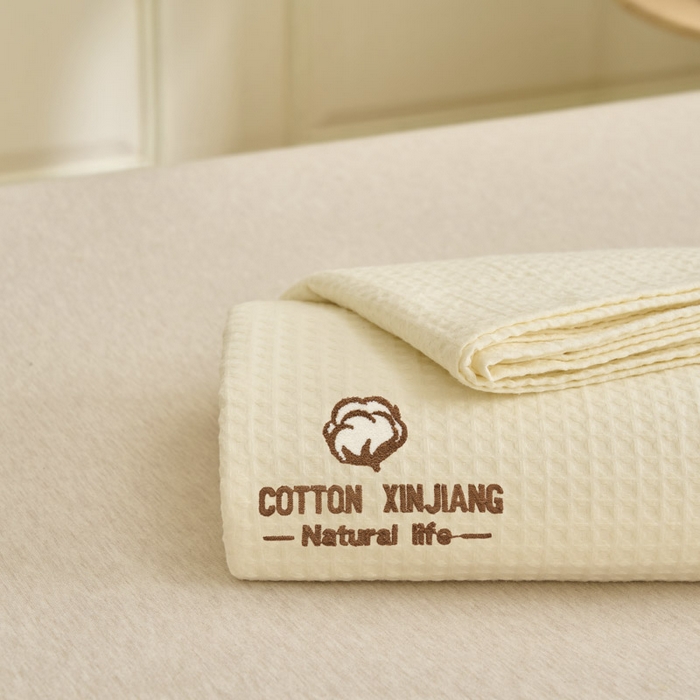 91家纺网 家纺一手货源 找家纺 早晨家纺 2025新款纯棉华夫格床单 纯棉华夫格床单-奶昔白