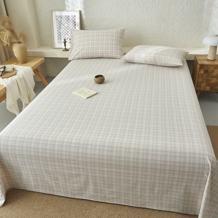 91家纺网 家纺一手货源 找家纺 早晨家纺 2025新款色织纯棉水洗棉床单 丛草集-粉