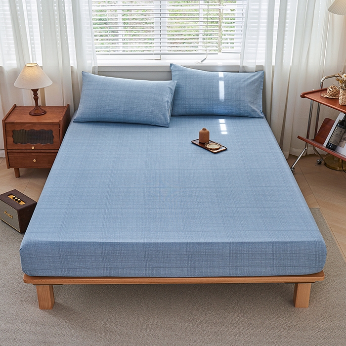 91家纺网 家纺一手货源 找家纺 义博家纺 2025新款纯棉老粗布床笠 海军蓝