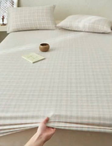 91家纺网 家纺一手货源 找家纺 （总）早晨家纺 2025新款色织纯棉水洗棉床笠