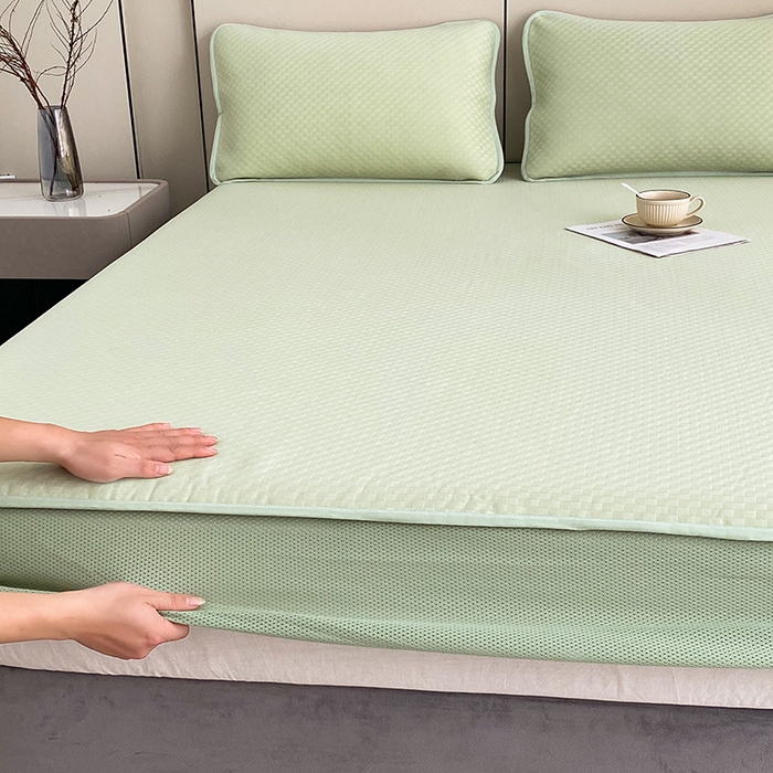 91家纺网 家纺一手货源 找家纺 凌云家纺 2025新款100%锦纶凉席床笠款可水洗冰丝席三明治软席 绿色