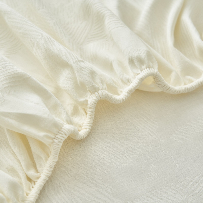 91家纺网 家纺一手货源 找家纺 早晨家纺 2025新款肌理纹纯棉提花床笠 肌理纹床笠-奶昔白