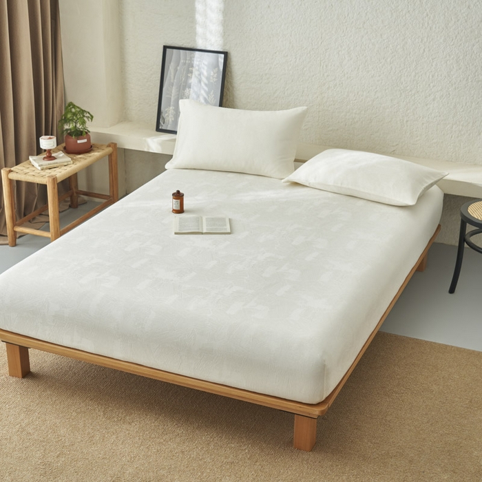 91家纺网 家纺一手货源 找家纺 早晨家纺 2025新款肌理纹纯棉提花床笠 肌理纹床笠-奶昔白