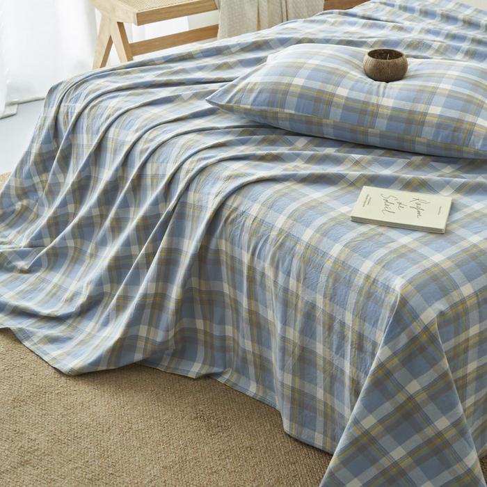 91家纺网 家纺一手货源 找家纺 早晨家纺 2025新款色织纯棉水洗棉床单 简兮-蓝