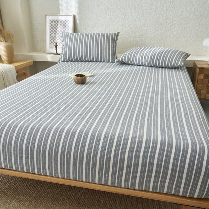 91家纺网 家纺一手货源 找家纺 早晨家纺 2025新款色织纯棉水洗棉床笠 雅诗-灰