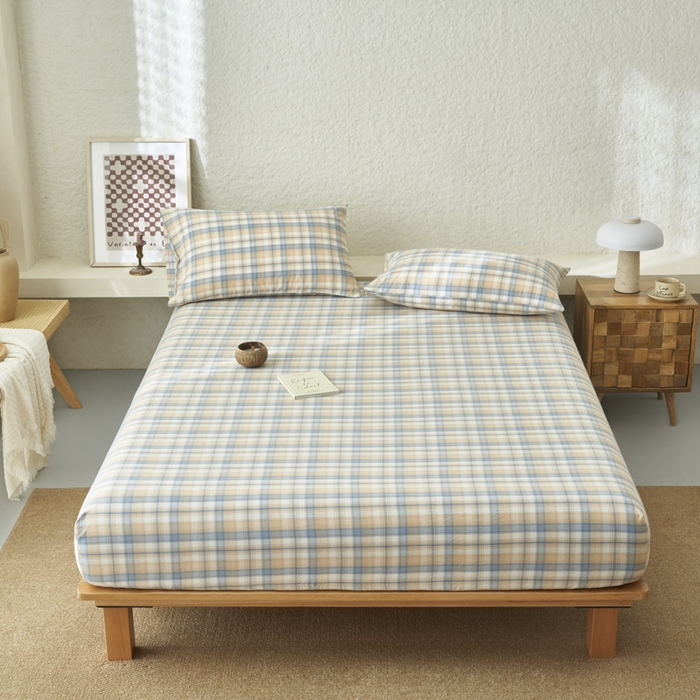 91家纺网 家纺一手货源 找家纺 早晨家纺 2025新款色织纯棉水洗棉床笠 云舒-咖