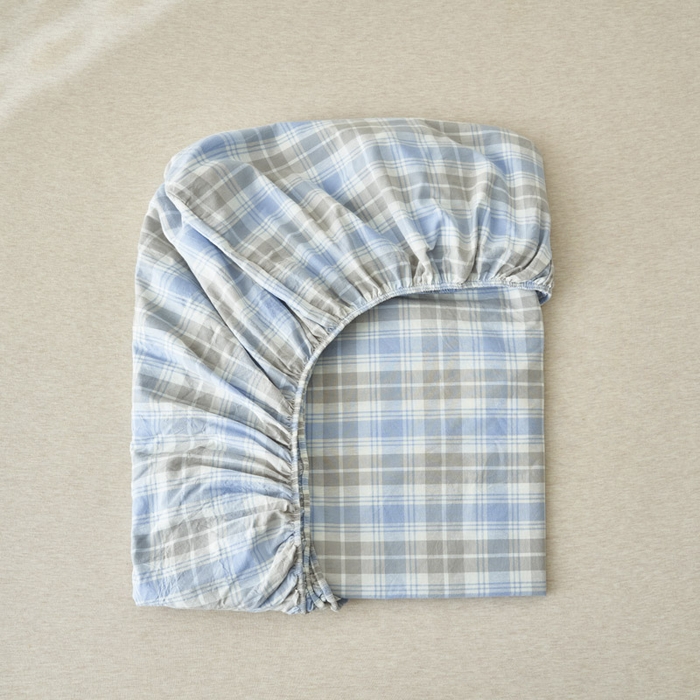 91家纺网 家纺一手货源 找家纺 早晨家纺 2025新款色织纯棉水洗棉床笠 森迪-蓝