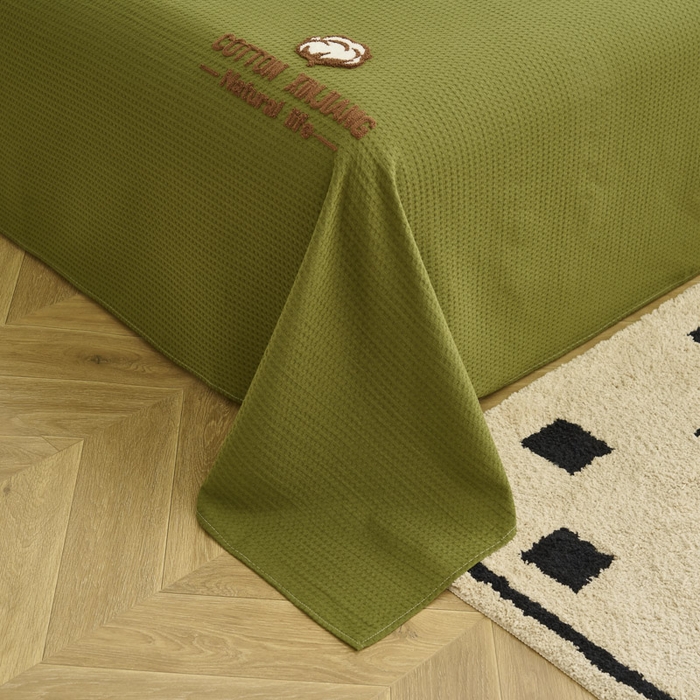 91家纺网 家纺一手货源 找家纺 早晨家纺 2025新款纯棉华夫格床单 纯棉华夫格床单-橄榄绿