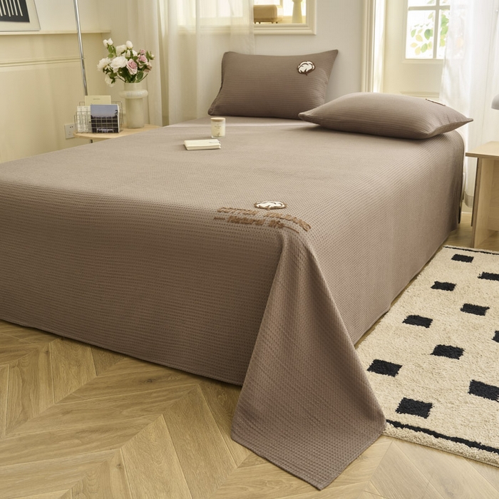 91家纺网 家纺一手货源 找家纺 早晨家纺 2025新款纯棉华夫格床单 纯棉华夫格床单-咖色