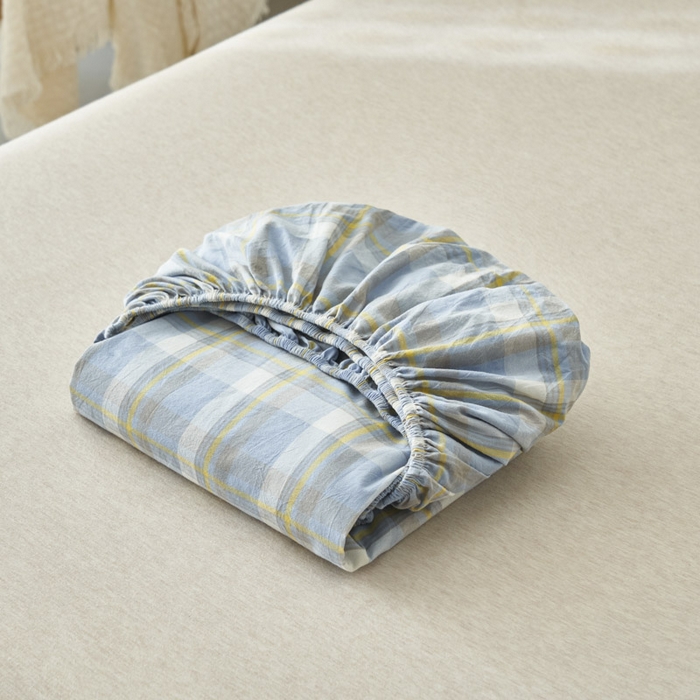 91家纺网 家纺一手货源 找家纺 早晨家纺 2025新款色织纯棉水洗棉床笠 简兮-蓝