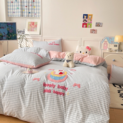 首尔家纺 2025新款云朵棉卡通毛巾绣四件套 蛋糕猫