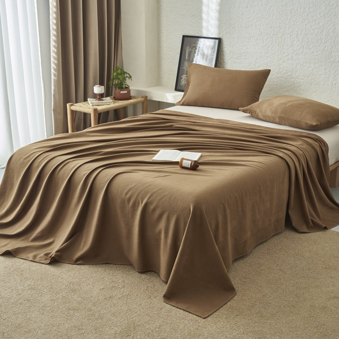 91家纺网 家纺一手货源 找家纺 早晨家纺 2025新款肌理纹纯棉提花床单 肌理纹床单-棕色