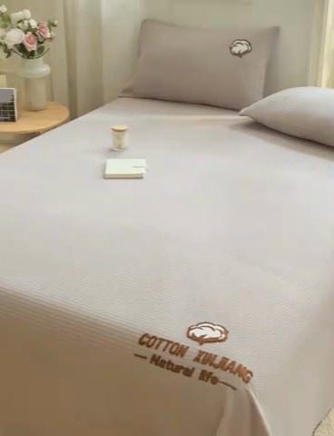 91家纺网 家纺一手货源 找家纺 早晨家纺 2025新款纯棉华夫格床单 纯棉华夫格床单-浅灰