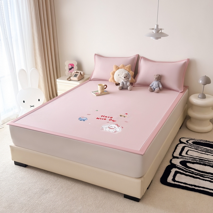 91家纺网 家纺一手货源 找家纺 九花鹿 2025新款凉感PE卡通冰丝席-凉席款 派对小兔