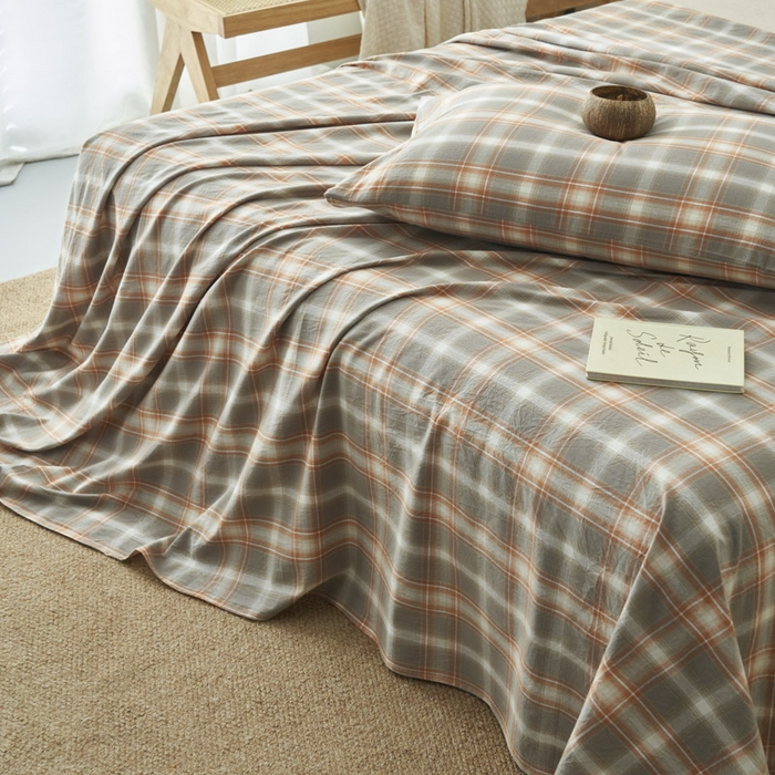 91家纺网 家纺一手货源 找家纺 早晨家纺 2025新款色织纯棉水洗棉床单 洛卡-灰