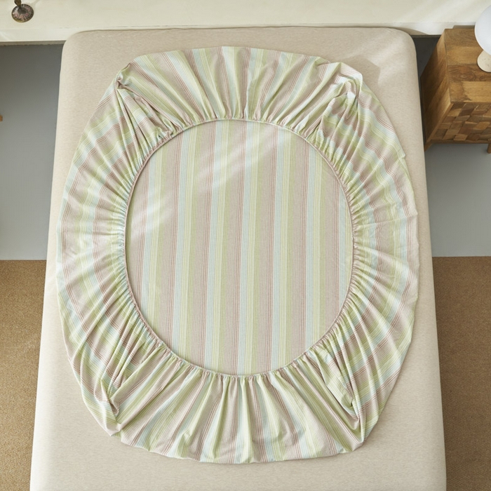 91家纺网 家纺一手货源 找家纺 早晨家纺 2025新款色织纯棉水洗棉床笠 克鲁奇-绿