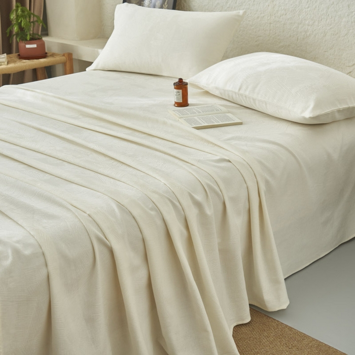 91家纺网 家纺一手货源 找家纺 早晨家纺 2025新款肌理纹纯棉提花床单 肌理纹床单-奶昔白