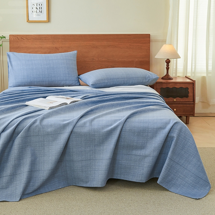 91家纺网 家纺一手货源 找家纺 义博家纺 2025新款纯棉老粗布床单 海军蓝