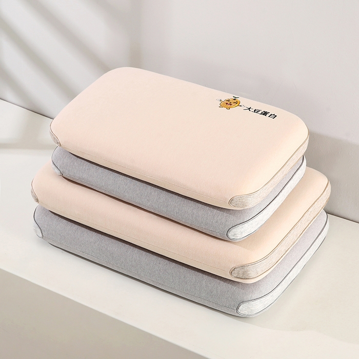 91家纺网 家纺一手货源 找家纺 贤内助家纺 2025新款针织大豆蛋白儿童生物基枕枕芯枕头护肩枕保健枕 米白 38*60*6/只