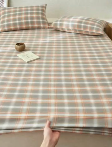 91家纺网 家纺一手货源 找家纺 早晨家纺 2025新款色织纯棉水洗棉床笠 洛卡-灰