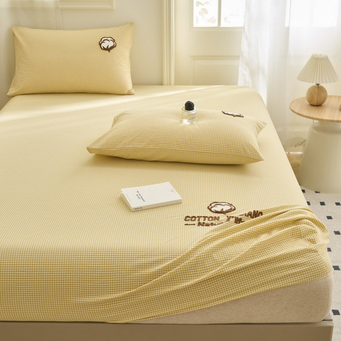 91家纺网 家纺一手货源 找家纺 早晨家纺 2025新款色织纯棉水洗棉毛巾绣床笠 星曜床笠-姜黄