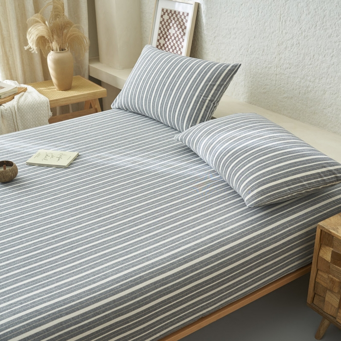 91家纺网 家纺一手货源 找家纺 早晨家纺 2025新款色织纯棉水洗棉床笠 雅诗-灰