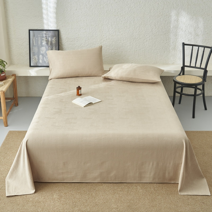 91家纺网 家纺一手货源 找家纺 早晨家纺 2025新款肌理纹纯棉提花床单 肌理纹床单-浅驼