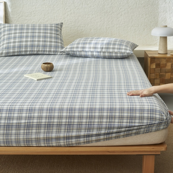 91家纺网 家纺一手货源 找家纺 早晨家纺 2025新款色织纯棉水洗棉床笠 温尼-烟兰